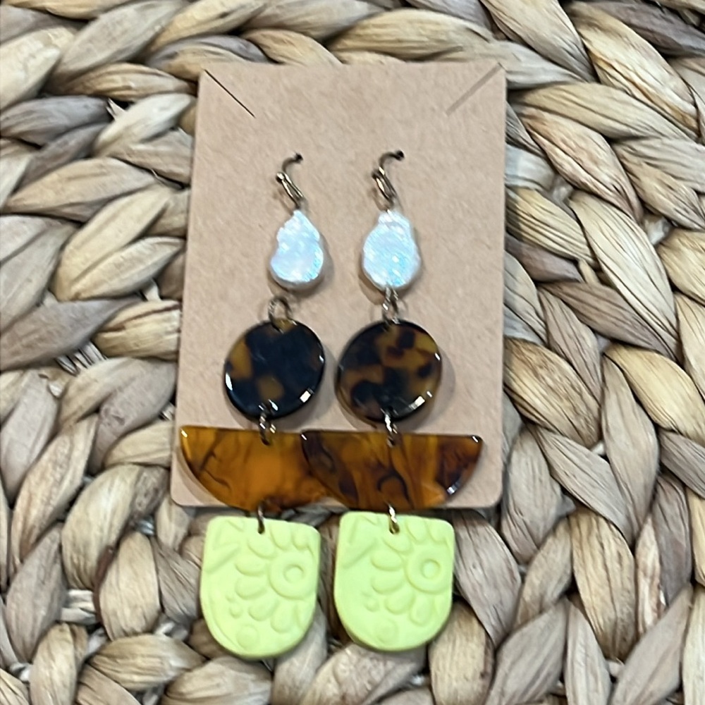Handmade Fresh Water Pearl Tortoiseshell Polymer Clay Earrings Boho